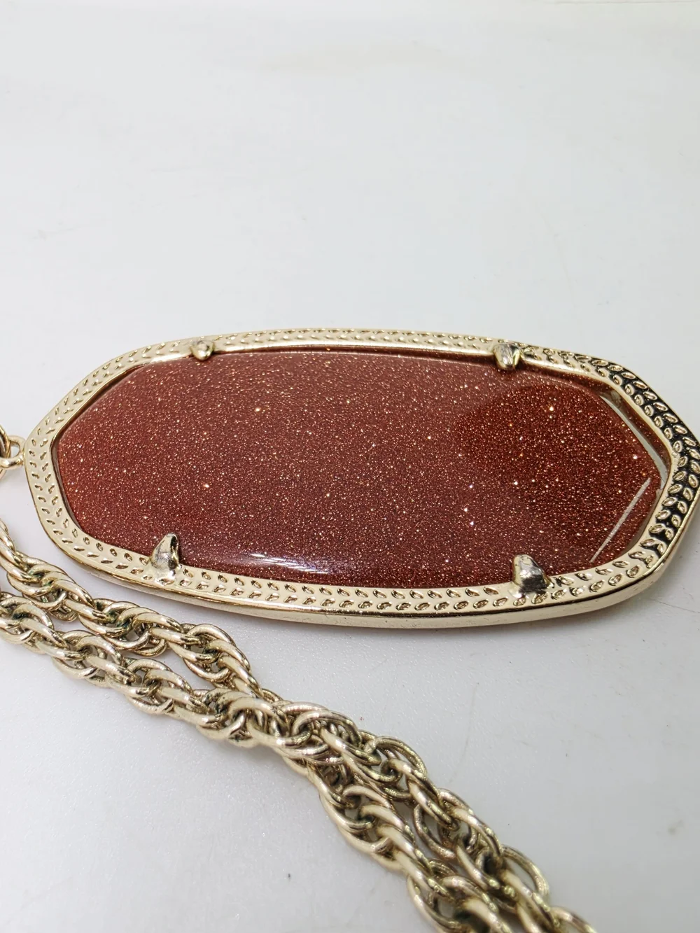 Kendra Scott Rayne Long Tassel Pendant Necklace Gold Tone Goldstone Sparkle